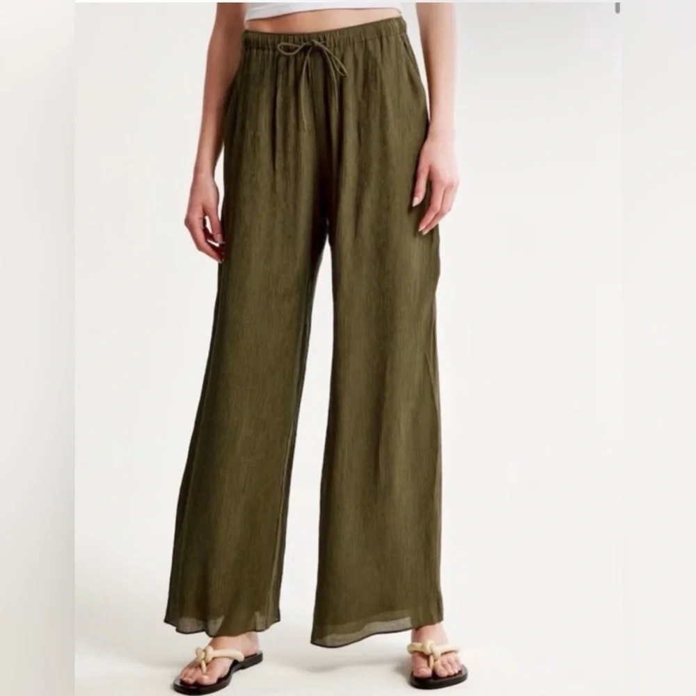 Abercrombie & Fitch Olive Wide-Leg Drawstring Pants - Picture 1 of 9